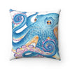 Blue Octopus Orange Watercolor Square Pillow Home Decor