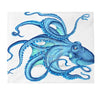 Blue Octopus Teal Ink On White Art Velveteen Plush Blanket 50 × 60 All Over Prints