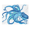 Blue Octopus Teal Ink On White Art Velveteen Plush Blanket 60 × 80 All Over Prints