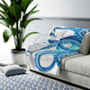 Blue Octopus Teal Ink On White Art Velveteen Plush Blanket All Over Prints