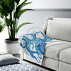 Blue Octopus Teal Ink On White Art Velveteen Plush Blanket All Over Prints