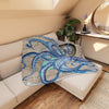Blue Octopus Tentacles Beige Compass Vintage Map Nautical Marine Art Tan Sherpa Blanket 60 × 50 Home