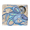 Blue Octopus Tentacles Beige Compass Vintage Map Nautical Marine Art Tan Sherpa Blanket Home Decor