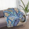 Blue Octopus Tentacles Beige Compass Vintage Map Nautical Marine Art Tan Sherpa Blanket Home Decor