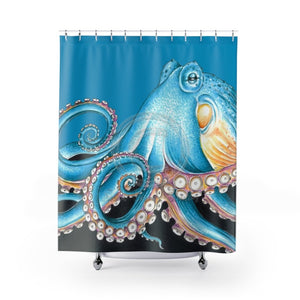 Blue Octopus Tentacles Black Ink Art Shower Curtain 71 × 74 Home Decor