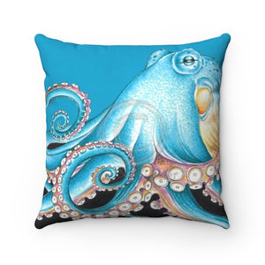 Blue Octopus Tentacles Black Ink Art Square Pillow 14 × Home Decor