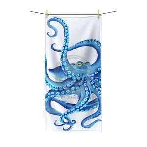Blue Octopus Tentacles Dance White Polycotton Towel 30X60 Home Decor