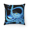 Blue Octopus Tentacles On Black Ink Art Square Pillow Home Decor