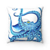 Blue Octopus Tentacles On White Ink Art Square Pillow Home Decor