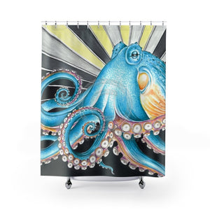 Blue Octopus Tentacles Retro Ink Art Shower Curtain 71 × 74 Home Decor