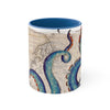 Blue Octopus Tentacles Vintage Map Accent Coffee Mug 11Oz