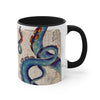 Blue Octopus Tentacles Vintage Map Accent Coffee Mug 11Oz