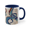 Blue Octopus Tentacles Vintage Map Accent Coffee Mug 11Oz