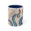 Blue Octopus Tentacles Vintage Map Accent Coffee Mug 11Oz Navy /
