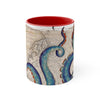 Blue Octopus Tentacles Vintage Map Accent Coffee Mug 11Oz Red /