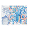 Blue Octopus Tentacles Vintage Map Chic Watercolor Art Velveteen Plush Blanket 60 × 80 All Over