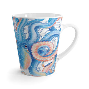 Blue Octopus Tentacles Vintage Map White Latte Mug 12Oz Mug