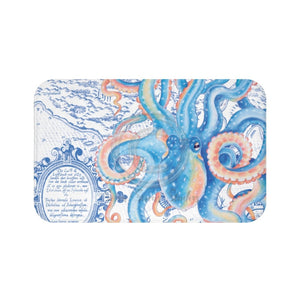 Blue Octopus Tentacles Watercolor Vintage Map Chic Art Bath Mat Large 34X21 Home Decor