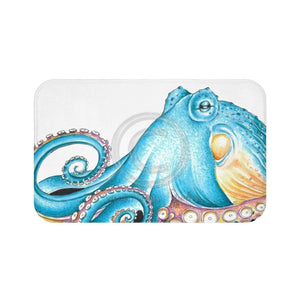Blue Octopus Tentacles White Ink Art Bath Mat 34 × 21 Home Decor