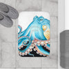 Blue Octopus Tentacles White Ink Art Bath Mat Home Decor