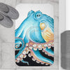 Blue Octopus Tentacles White Ink Art Bath Mat Home Decor