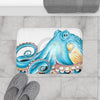 Blue Octopus Tentacles White Ink Art Bath Mat Home Decor