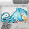 Blue Octopus Tentacles White Ink Art Bath Mat Home Decor