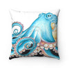 Blue Octopus Tentacles White Ink Art Square Pillow Home Decor