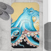 Blue Octopus Tentacles Yellow Black Ink Art Bath Mat Home Decor