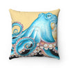 Blue Octopus Tentacles Yellow Black Ink Art Square Pillow 14 × Home Decor