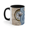 Blue Octopus Vintage Beige Map Compass Art Accent Coffee Mug 11Oz