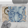 Blue Octopus Vintage Beige Map Compass Art Bath Mat Home Decor