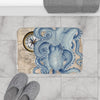 Blue Octopus Vintage Beige Map Compass Art Bath Mat Home Decor