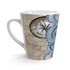Blue Octopus Vintage Beige Map Compass Art Latte Mug 12Oz Mug
