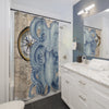 Blue Octopus Vintage Beige Map Compass Art Shower Curtain Home Decor