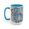 Blue Octopus Vintage Beige Map Compass Art Two-Tone Coffee Mugs 15Oz / Light Mug