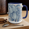 Blue Octopus Vintage Beige Map Compass Art Two-Tone Coffee Mugs 15Oz Mug