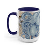 Blue Octopus Vintage Beige Map Compass Art Two-Tone Coffee Mugs 15Oz / Mug