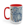 Blue Octopus Vintage Beige Map Compass Art Two-Tone Coffee Mugs 15Oz / Red Mug