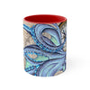Blue Octopus Vintage Map Ink Accent Coffee Mug 11Oz Red /