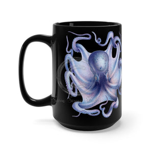Blue Octopus Vintage Watercolor Black Mug 15Oz