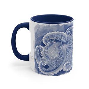 Blue Octopus Watercolor Art Accent Coffee Mug 11Oz Navy /