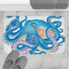 Blue Orange Octopus Tentacles Watercolor Art Bath Mat Home Decor