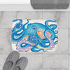 Blue Orange Octopus Tentacles Watercolor Art Bath Mat Home Decor