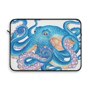 Blue Orange Octopus Tentacles Watercolor Art Laptop Sleeve 15