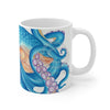 Blue Orange Octopus Tentacles Watercolor Art Mug 11Oz