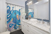 Blue Orange Octopus Tentacles Watercolor Art Shower Curtain Home Decor