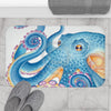 Blue Orange Octopus Watercolor Bath Mat Home Decor