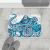 Blue Pink Octopus Vintage Map Nautical Art Bath Mat Home Decor