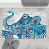 Blue Pink Octopus Vintage Map Nautical Art Bath Mat Home Decor